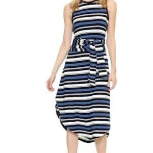 Gap NWT Blue Stripe Wrap-belt Midi Knit Dress